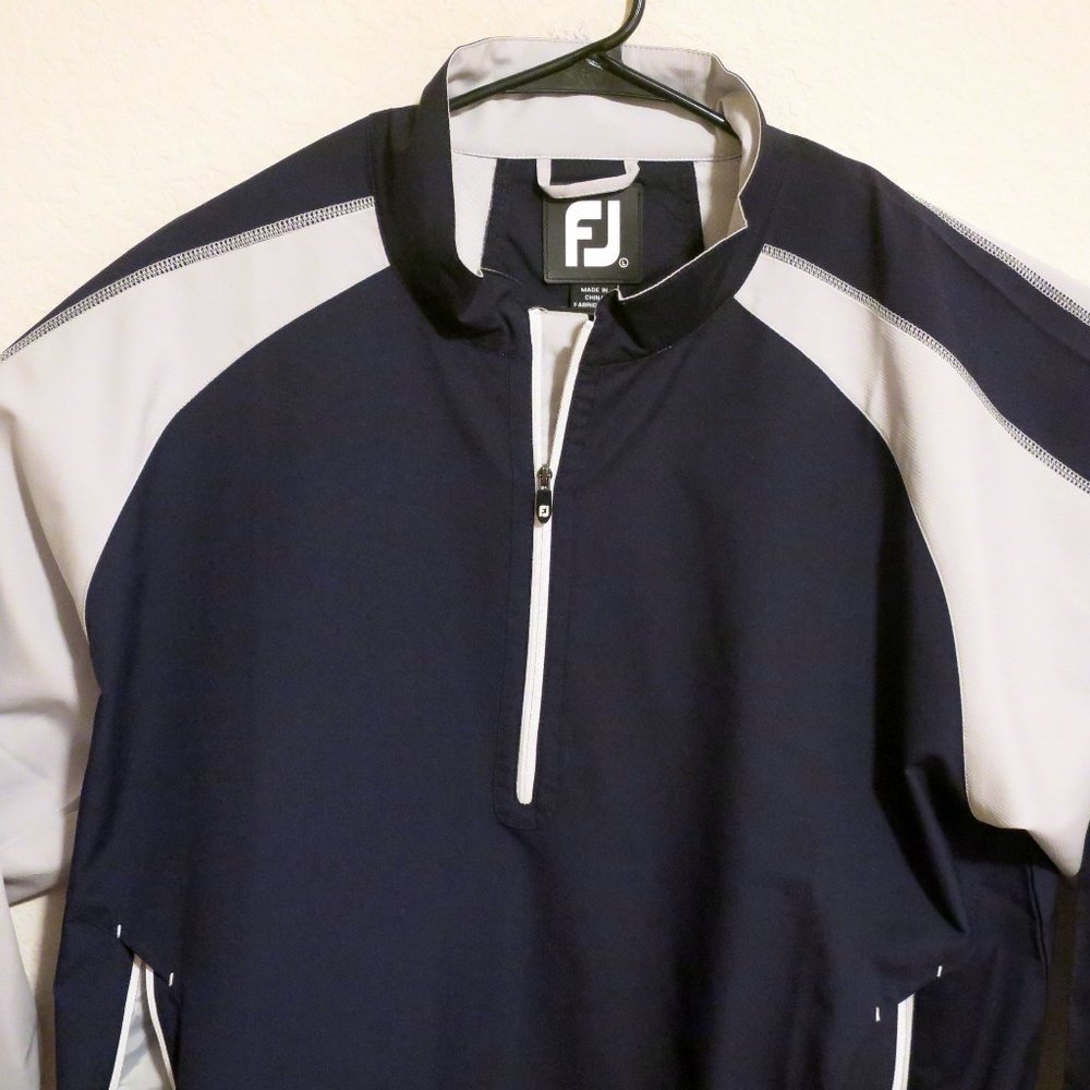 FootJoy Jacket Mens Large Long Sleeve 1/4 Zip Pullover Gray Dark Blue White